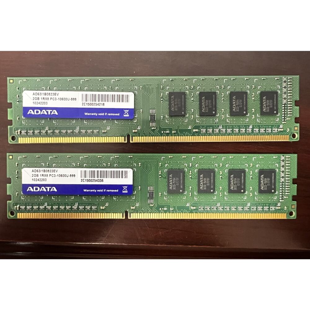 ADATA 4GB (2x2GB) DDR3 Desktop RAM PC3-10600U 1333MHz 1Rx8 Non-ECC Memory